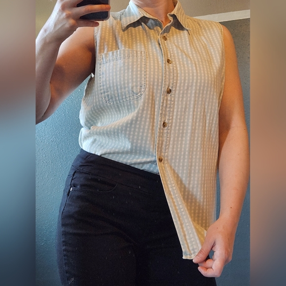 Light Blue Gingham Sleeveless Top - Picture 1 of 7